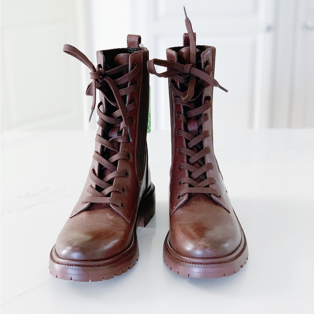 🥾Sam Edelman Women's Lydell Lace Up Combat Boots In Brown Leather - Picture 3 of 6